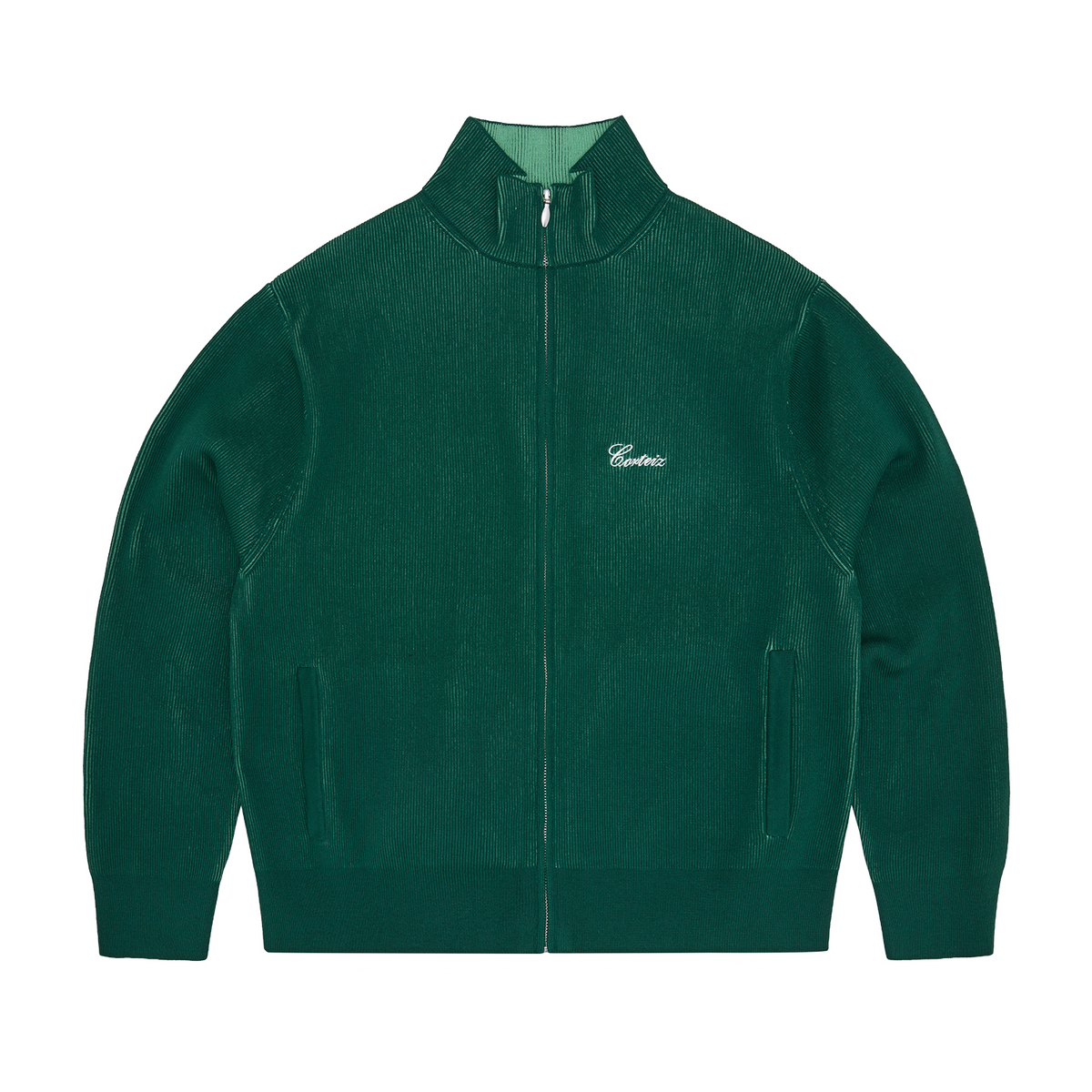 2 TONE RIBBED KNIT ZIP UP [GREEN] – CRTZRTW