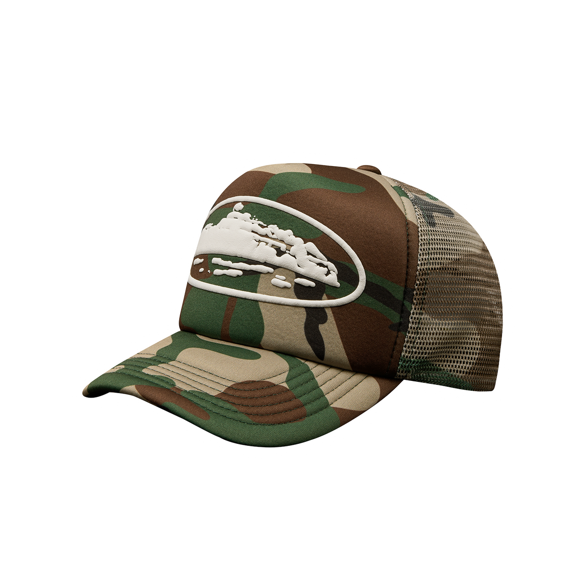 ISLAND PUFF PRINT TRUCKER HAT [WOODLAND CAMO] – CRTZRTW
