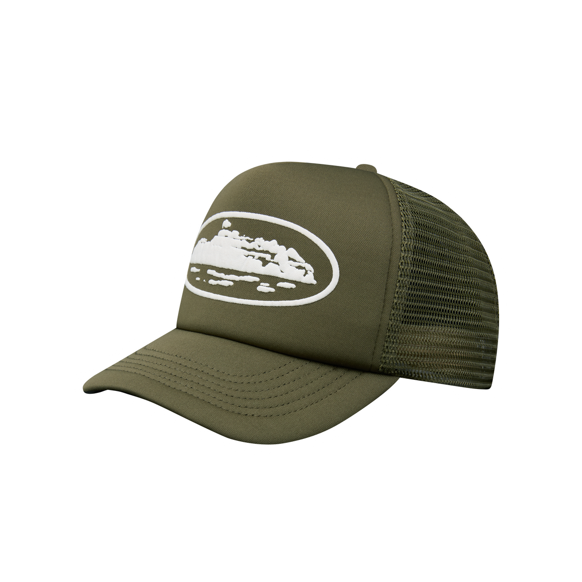 ISLAND PUFF PRINT TRUCKER HAT [OLIVE] – CRTZRTW