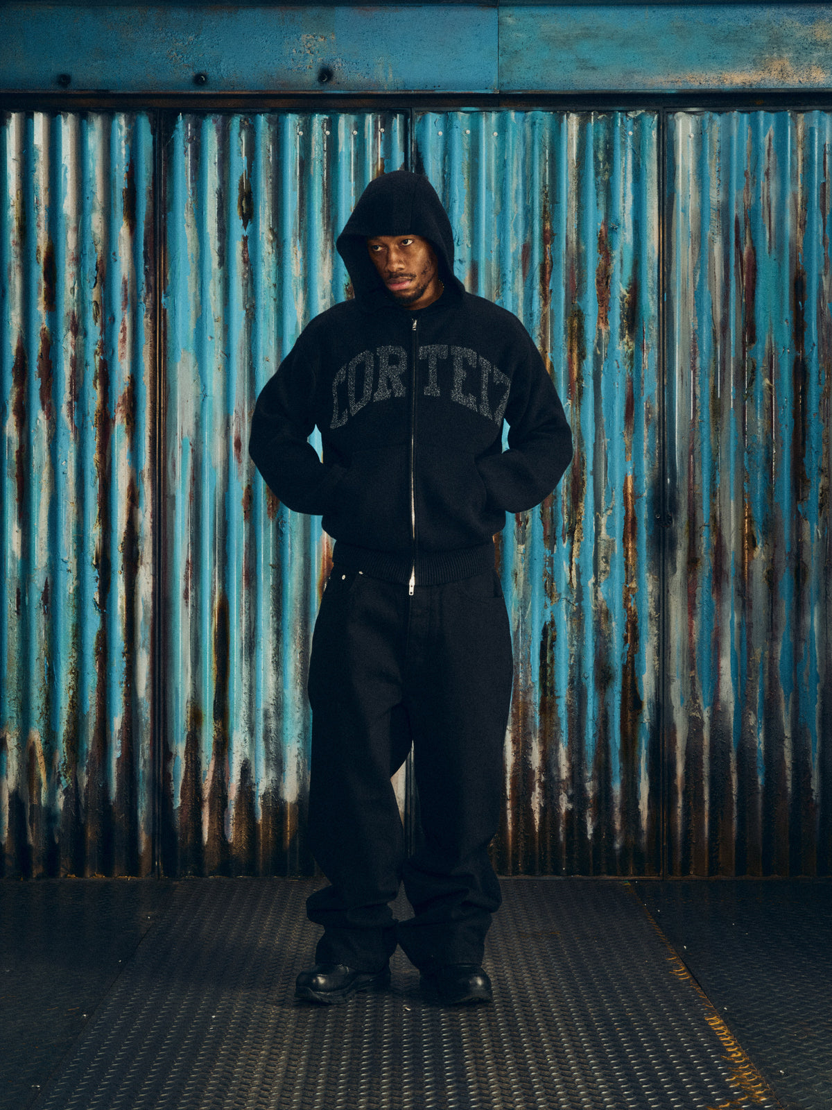 3M COLLEGE KNIT ZIP HOODIE  [BLACK]