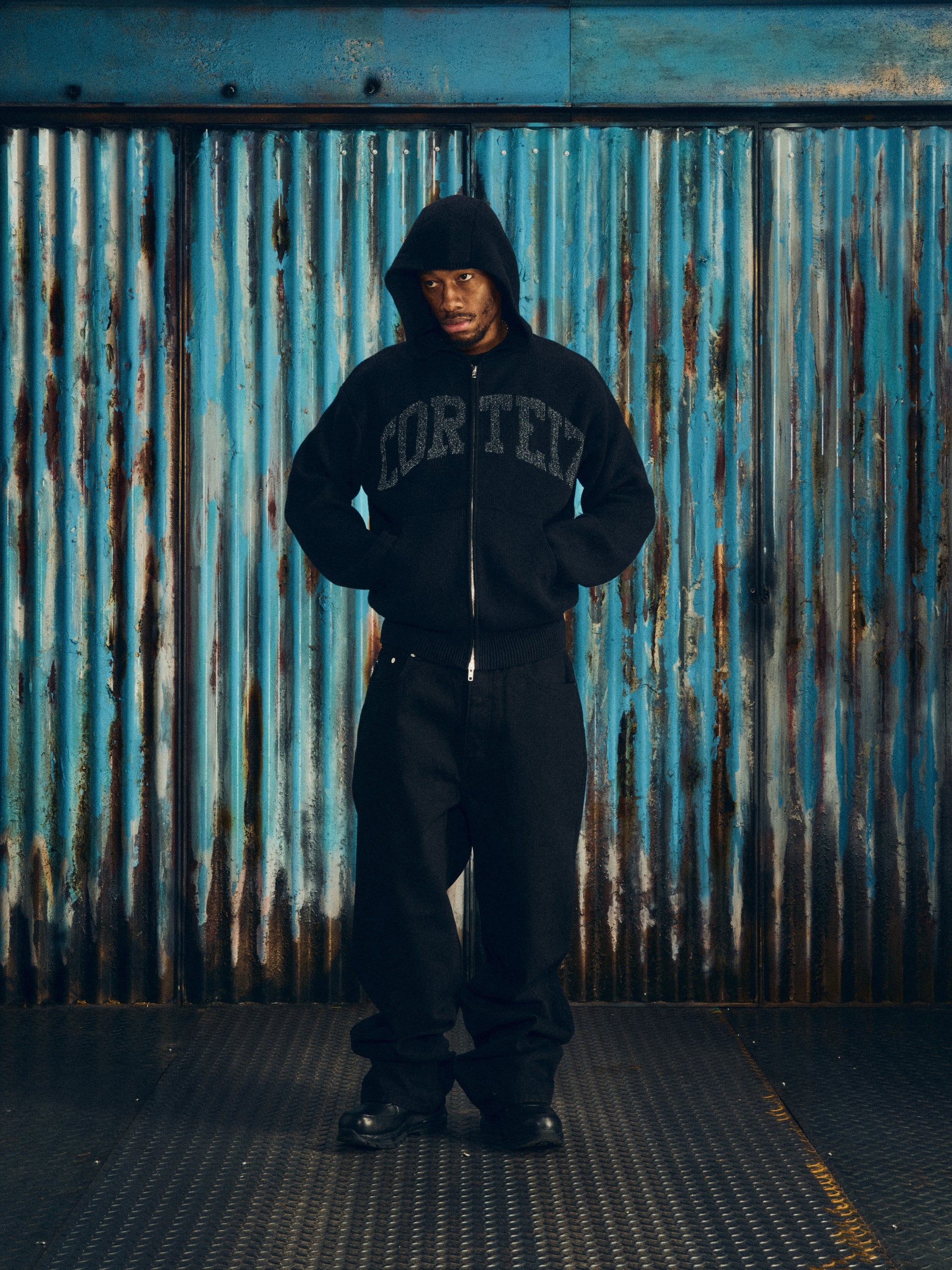3M COLLEGE KNIT ZIP HOODIE  [BLACK]