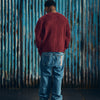 CROCHET APPLIQUE KNIT CREW [BURGUNDY]