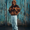 DIAMOND HOODED FUR JACKET [BROWN]