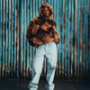 DIAMOND HOODED FUR JACKET [BROWN]