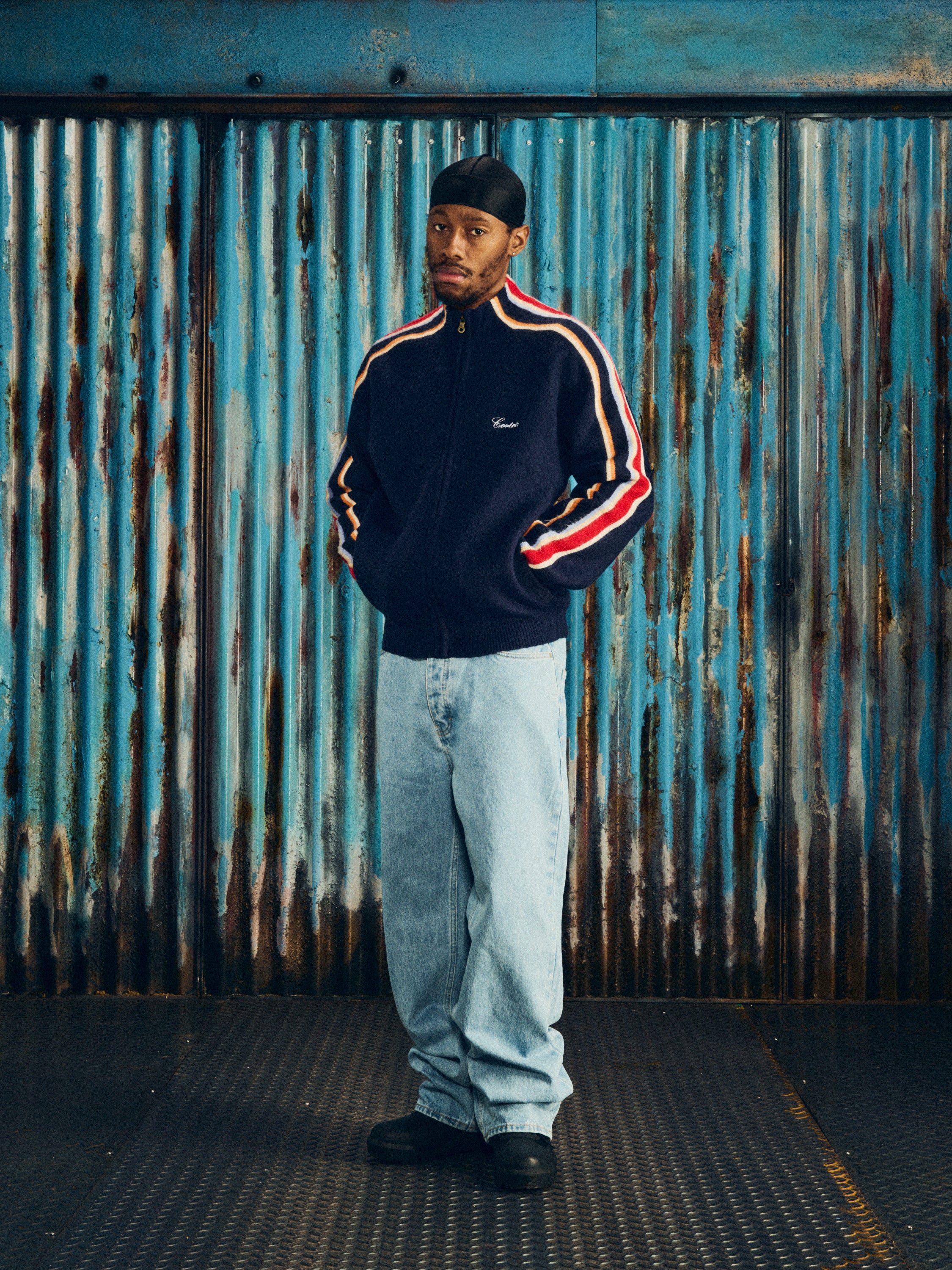 MULTI STRIPE KNIT ZIP UP [NAVY] – CRTZRTW