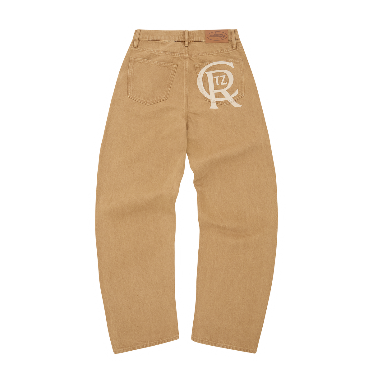CREST CHAINSTITCH BAGGY JEANS [TAN]