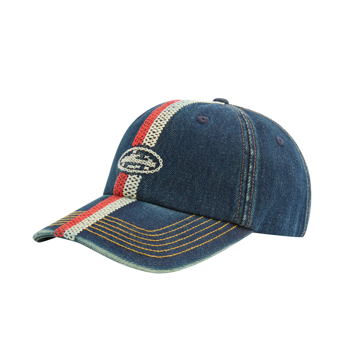 CROSS-STITCH DENIM CAP [WASHED INDIGO]