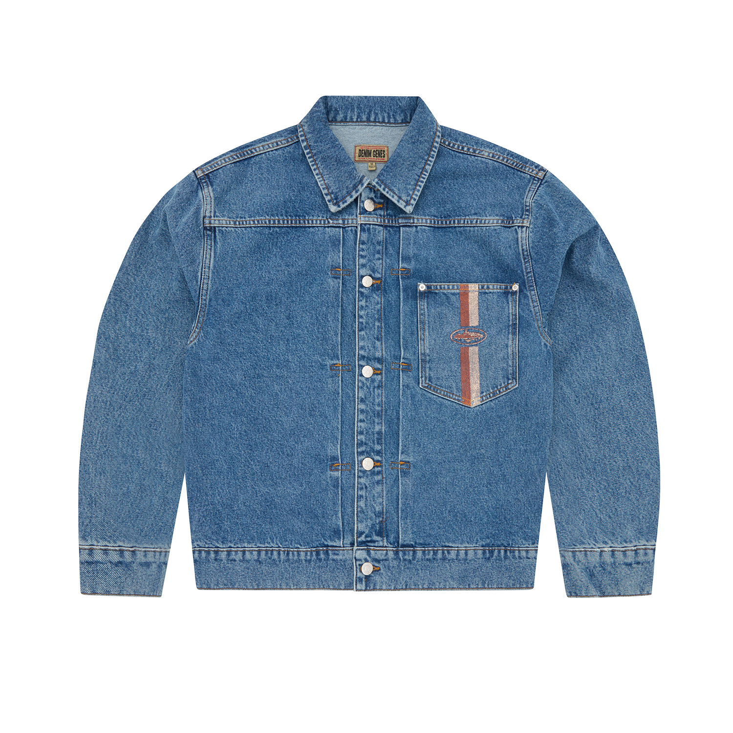 DUAL STRIPE DENIM JACKET [MIDWASH]