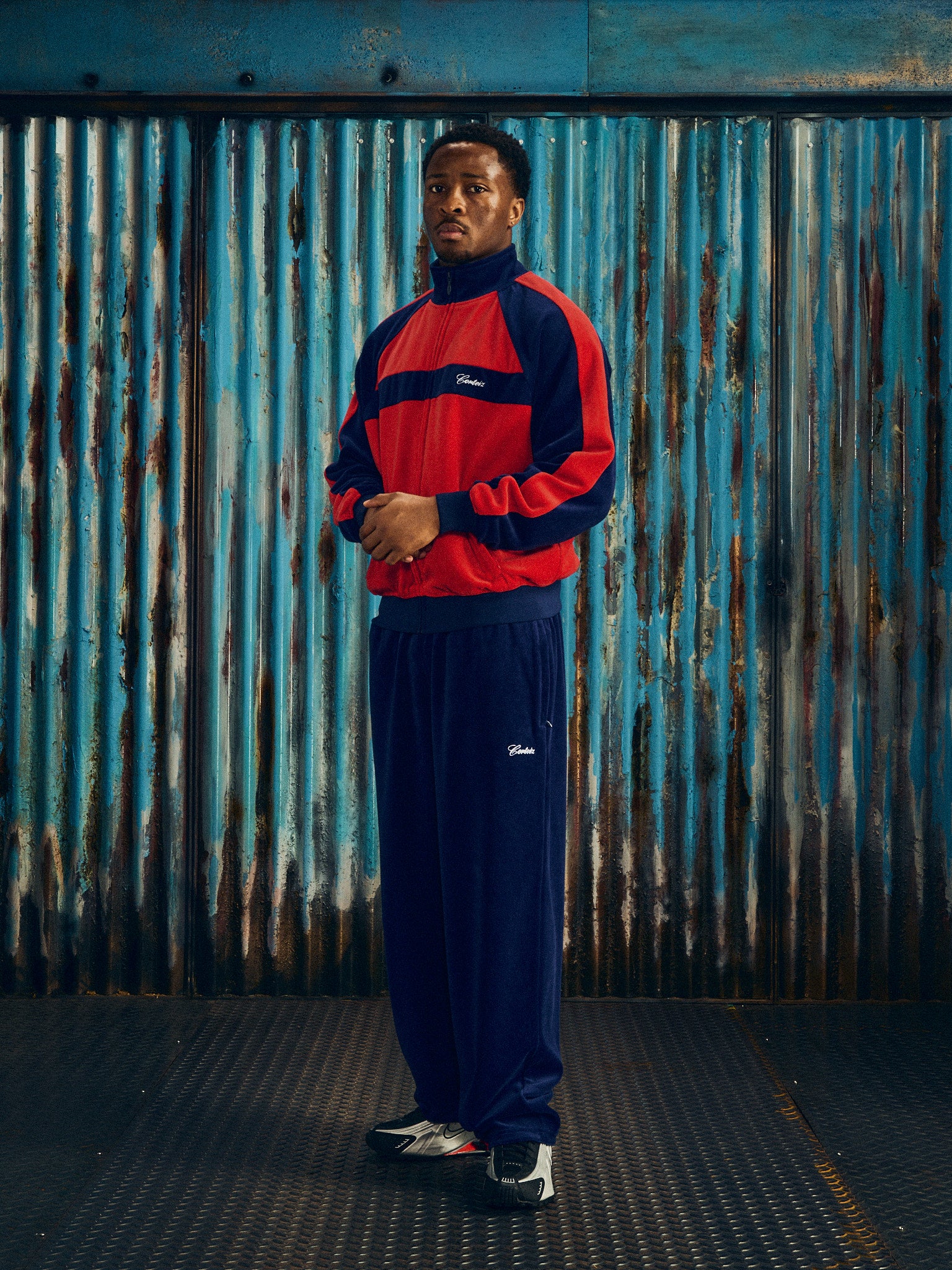 PISTA VELOUR TRACK JACKET [NAVY/RED]