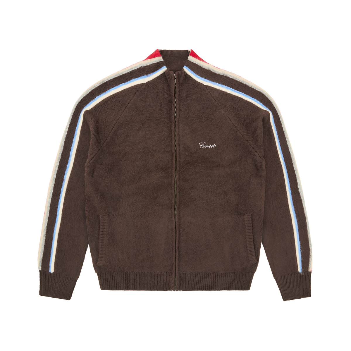 MULTI STRIPE KNIT ZIP UP [BROWN]