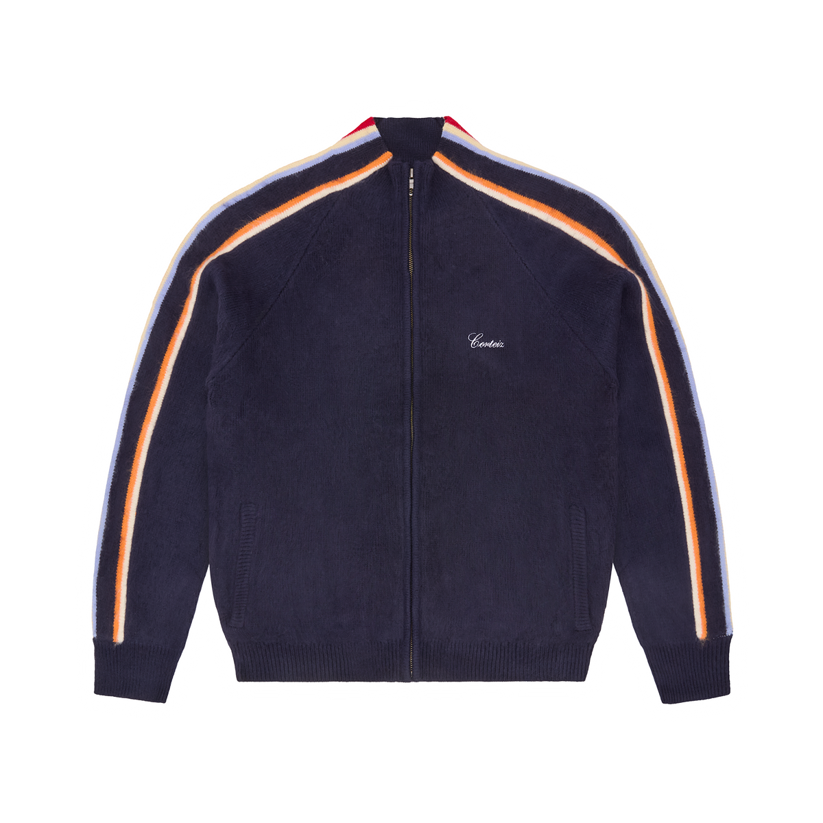 MULTI STRIPE KNIT ZIP UP [NAVY]